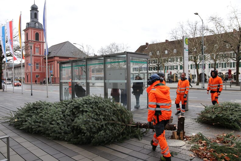 Der Weihnachtsbaum liegt auf dem Boden