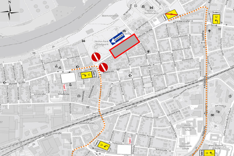 Umleitung des Verkehrs über die Stadtunterführung und Darmstädter Straße