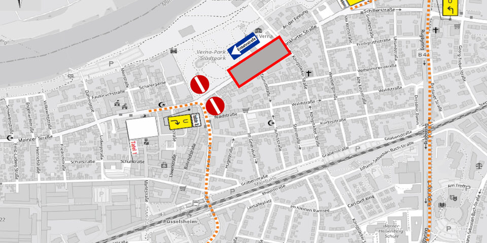 Umleitung des Verkehrs über die Stadtunterführung und Darmstädter Straße