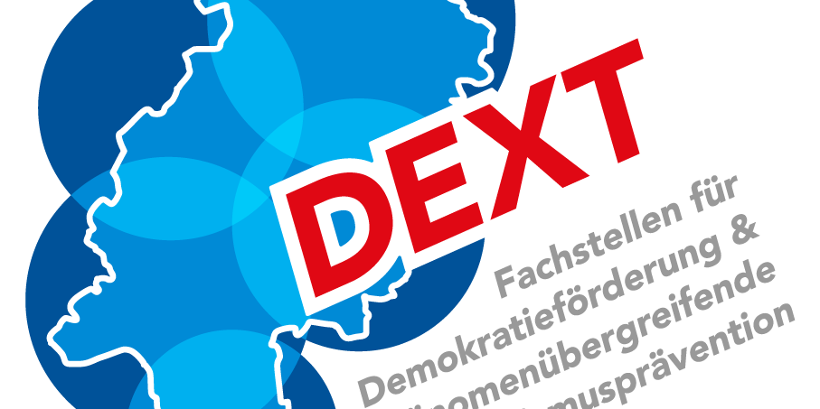 Logo der DEXT-Fachstelle mit Silhouette des Landes Hessen