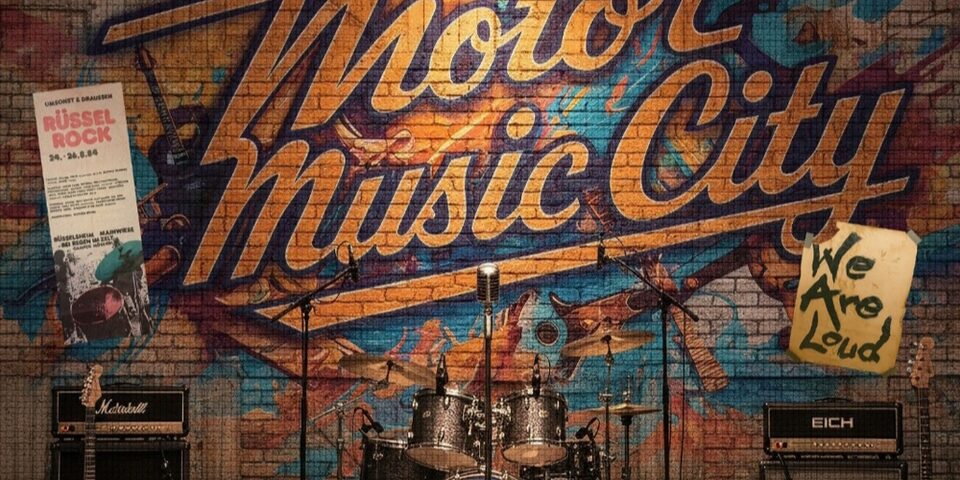 Projektgrafik zum Musikarchiv „MotorMusicCity / WeAreLoud“ im freiraum f3