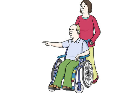 Grafik: Frau schiebt Mann im Rollstuhl