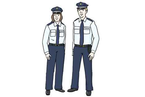 Grafik: Frau und Mann in Polizeiuniform stehen zusammen.
