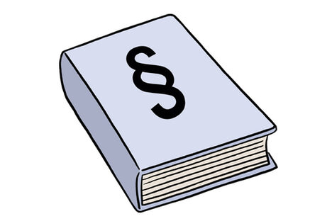 Grafik: Graues Buch, auf dessen Titel ein Paragraphen-Symbol zu sehen ist.