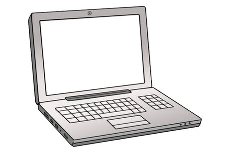 Grafik: Aufgeklappter Laptop mit Tastatur