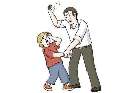 Grafik: Ein Mann hält einen Jungen am Handgelenk und erhebt die Hand gegen ihn.