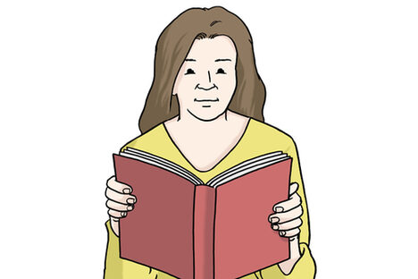 Grafik: Frau liest in einem roten Buch