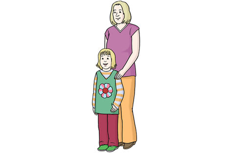 Grafik: Frau legt kleinem Mädchen im Stehen Hand auf die Schulter