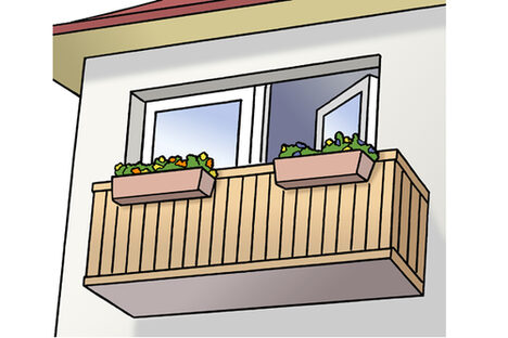 Grafik: Balkon mit Blumenkästen