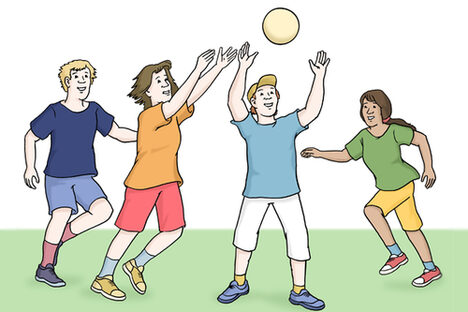 Grafik: Vier Kinder spielen Ball-Fangen