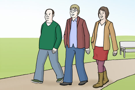 Grafik: Drei Menschen laufen einen Weg entlang