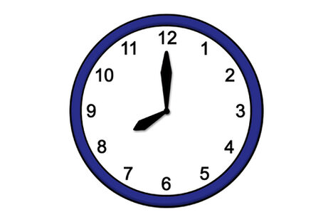 Grafik: Uhr mit blauem Rand und Ziffernblatt mit Zeigern