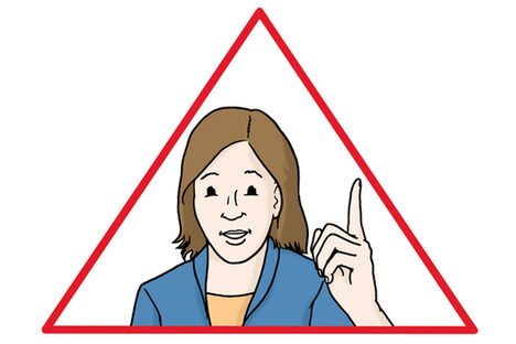 Grafik: Frau mit erhobenem Zeigefinger in rotem Dreieck
