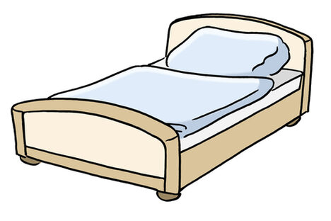 Grafik: Holzbett mit Kopfkissen und Bettdecke