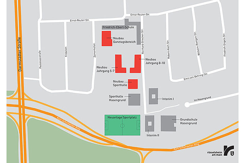 Plan der Sophie-Opel-Schule einschließlich der Sportanlagen