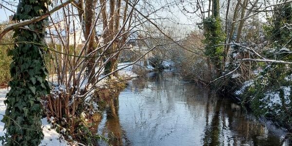 Schwarzbach im Winter mit verschneitem Ufer